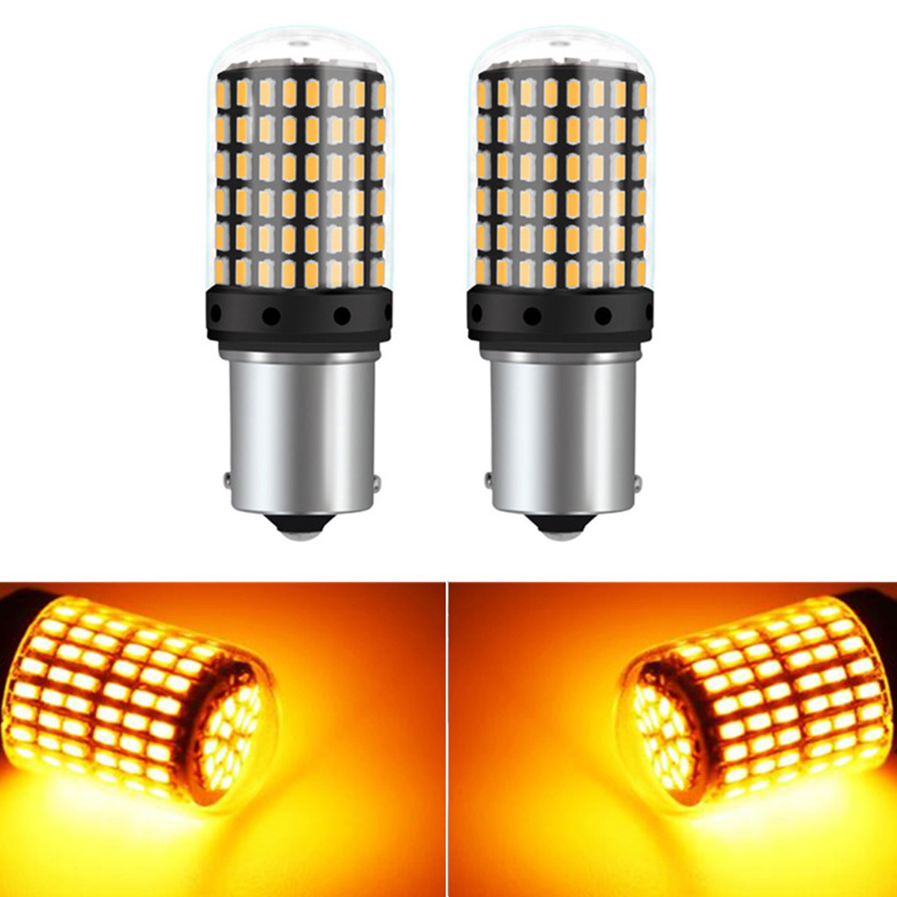 

New 2pcs Amber Yellow Signal Turn Light 12-24V 1156 BA15S 3014 144SMD LED Super Bright Bulb Error Free Decoding Canbus for Auto