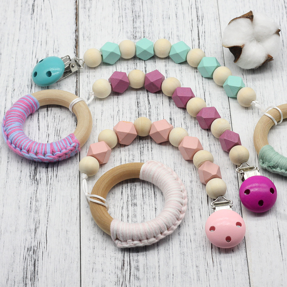 

Wooden Pacifier Clips Non-toxic Soother Clips Baby Pacifier Holder Teething Toy Attache Sucette Dummy Clip