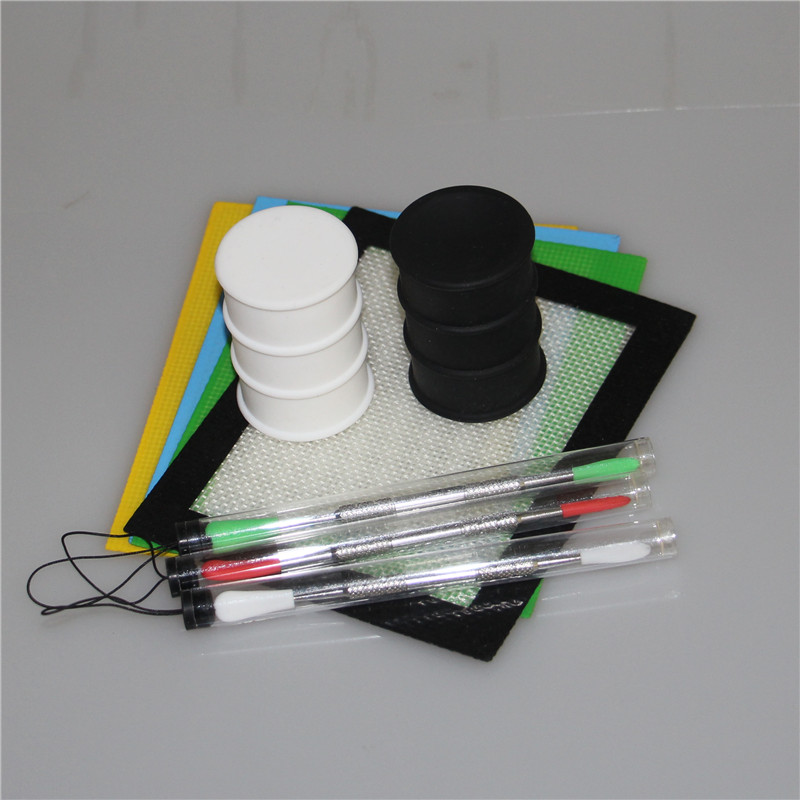 

1set Silicone Wax Kit Set with square sheets pads mat barrel drum 26ml silicon oil container dabber tool for dry herb jars dab