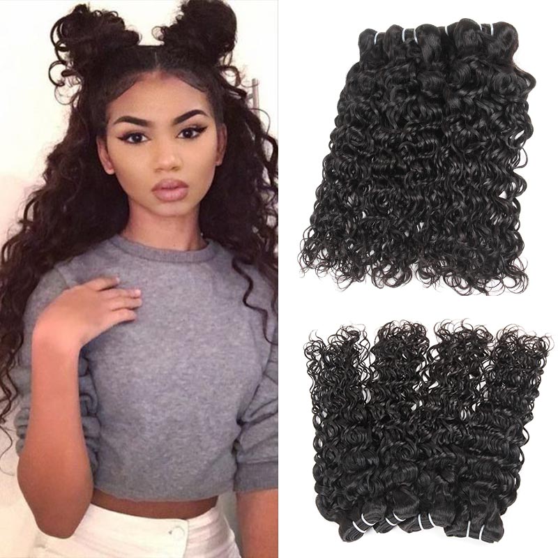 

10A Grade Brazilian Water Wave Virgin Hair 4 Bundles Remy Human Hair Weaves Natural Black Factory Price, Natural color