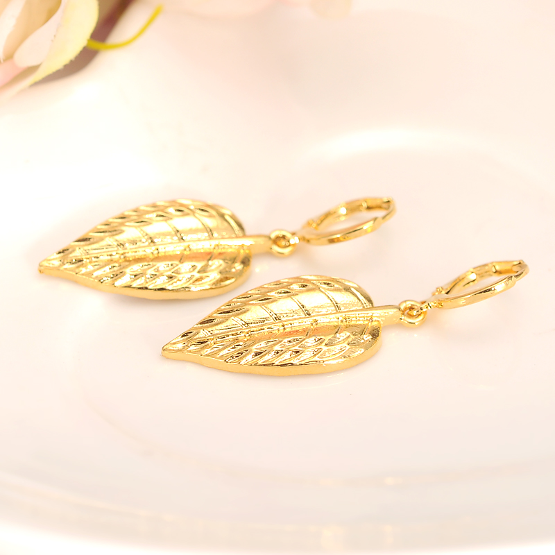 

Statement 14 k Yellow Solid Fine Gold GF Leaves Drop Earrings dubai india gold Pendientes Mujer Jewelry Long Dangle Earrings, Silver