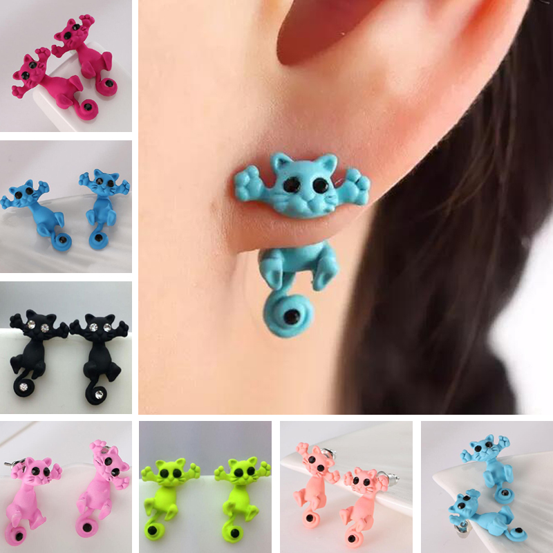 

1pc New Arrivals Womens Ladies Cat Earrings Puncture Ear Stud Piercing Earrings Crystal Alloy Fashion Cute Studs
