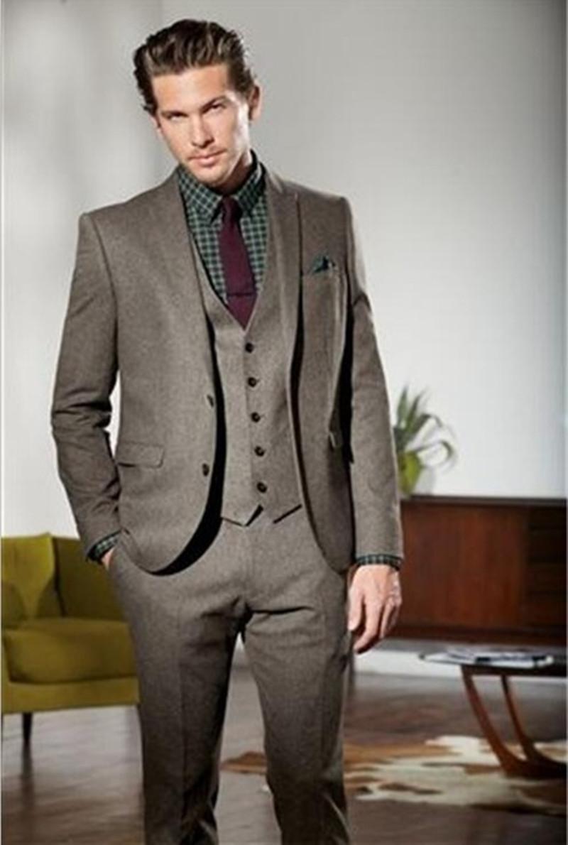 

Winter Fashion Tweed Groom Tuxedo Excellent Man Blazer Peak Lapel Two Button Men Business Dinner Prom Suit(Jacket+Pants+Tie+Vest) NO:177, Same as image