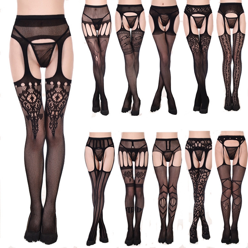 

12 Styles Women Sexy Open Crotch Pantyhose Lace Stocking Spandex Sexy Lingerie Underwear Womens Crotchless Tights Fishnet Hollow Stockings, As picture
