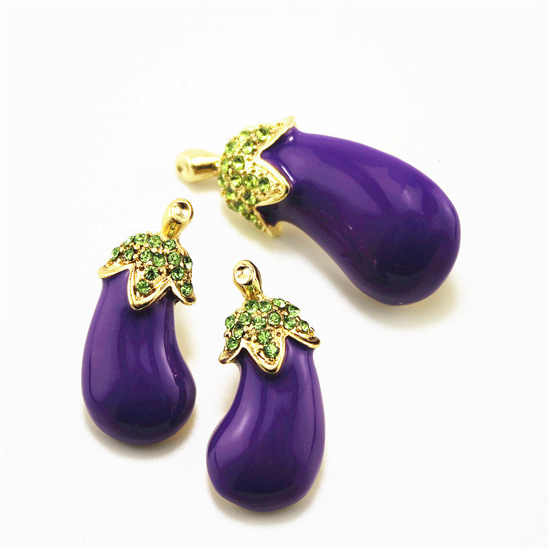 Warmhome Trendy Jewelry Enamel Glaze Copper Fashion Purple Eggplant Gem Brooches Earrings Women Jewelry-image-425992721