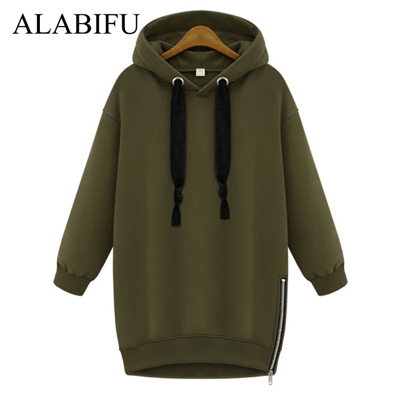 

ALABIFU Long Autumn Winter Dress 2018 Women BF Hoodies Sweatshirts Dress Casual Zipper Plus Size harajuku Jacket Coat Ladies, Black