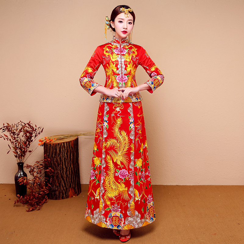 

New Red traditional chinese wedding dress Qipao National Costume Womens Overseas Chinese Style Bride Embroidery Cheongsam S-XXL
