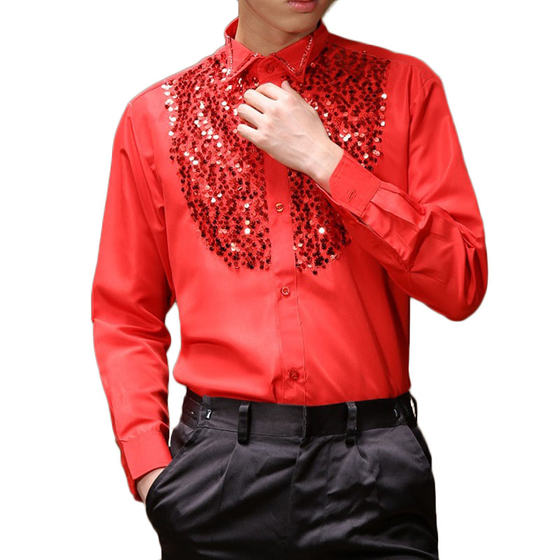 

Mens Latin Dance Costumes Cotton Blend Sequin Shirt Long-sleeved Male Ballroom Dance Dresses Modern Tango Rumba Dancing Clothing, Yellow