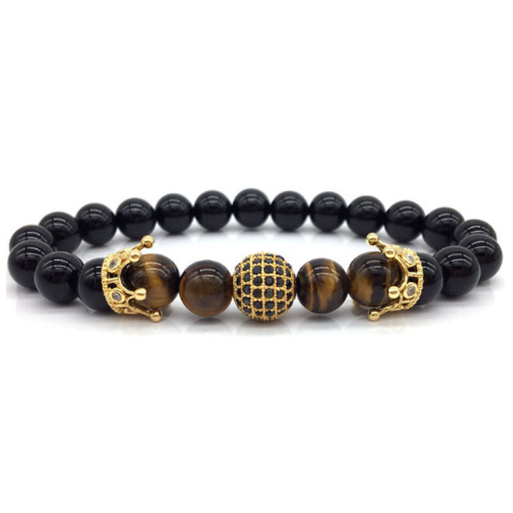 

2018 New Fashion Charm Men's Bracelets 8mm Matte DIY Stone Beads pave CZ Crown King Bracelet For Men Women Jewelry Gift