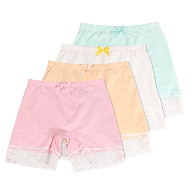 

Girls Lace Underwear Briefs, Dance, Bike Shorts ,4 Packs Safety Legging Panties-For sports or under skirts, Yellow
