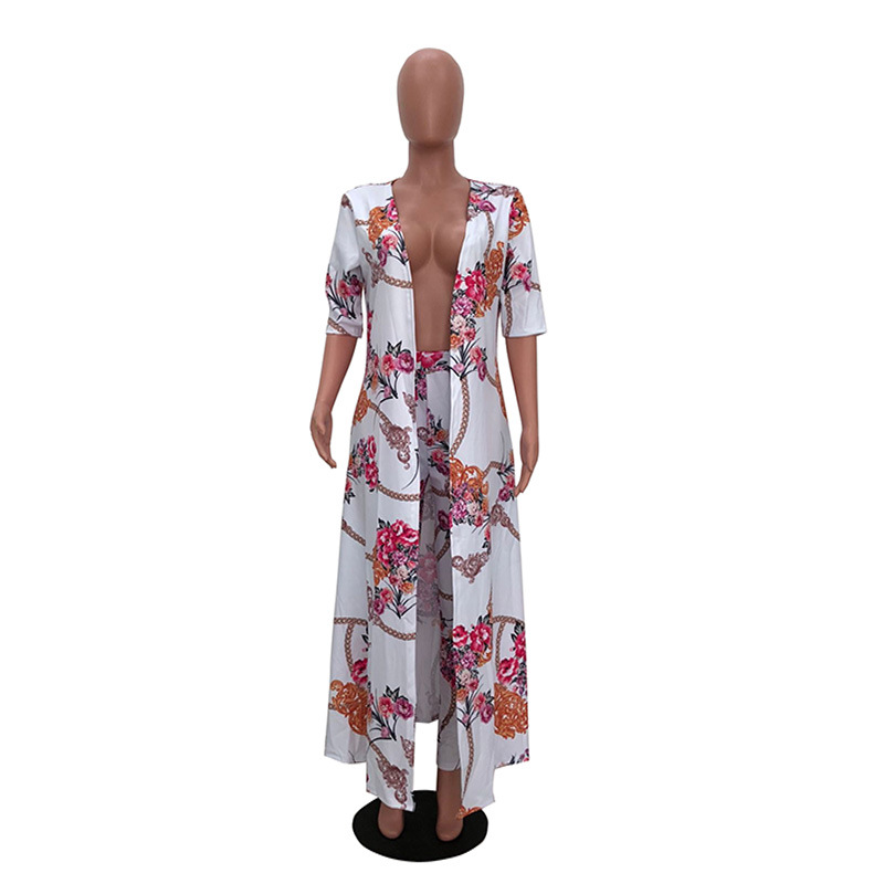 

Summer dress 2 Piece Set Women Cardigan Long Trench Tops And Bodycon Pant Suit Casual Clothes Boho Sexy Two Outfits, As pic