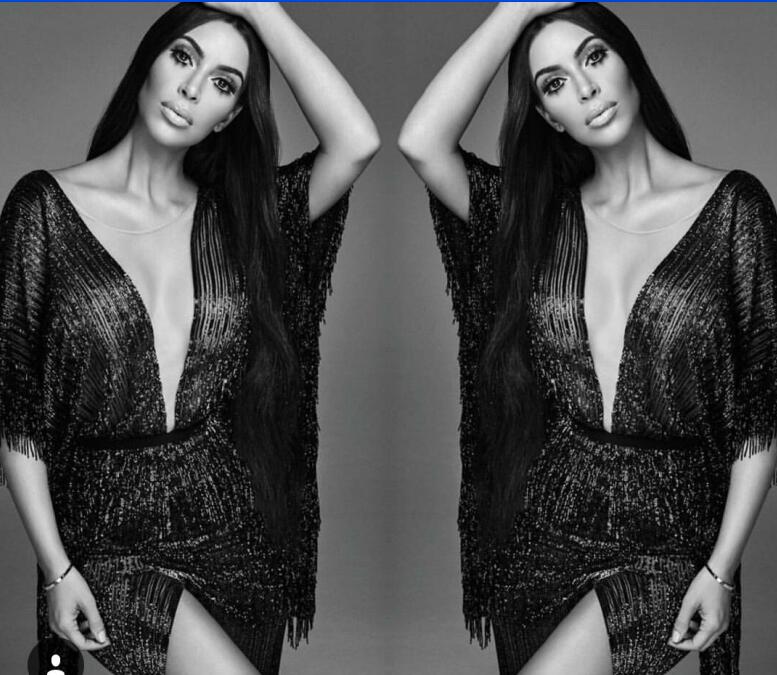 

Evening dress Yousef aljasmi Kim kardashian Dolman sleeve V-Neck Beaded Mini Almoda gianninaazar ZuhLair murad Ziadnakad, Same with picture
