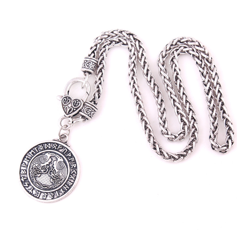 

Hot Sale Viking Necklace For Women And Men Strange Pattern Crow Raven With Specical Runes Five Kinds Of Chain Choose Dropshipping