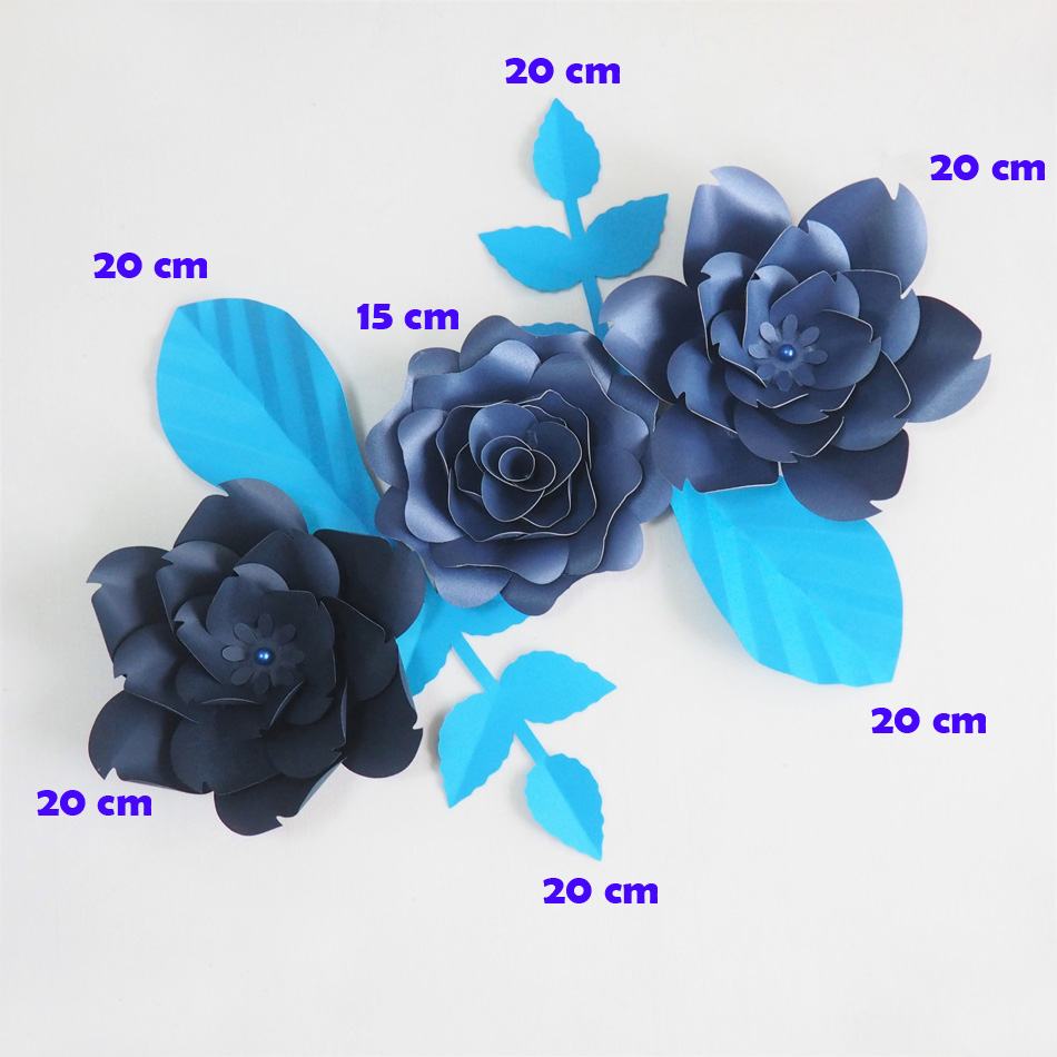 

DIY Giant Paper Flowers Artificial Flowers Fleurs Artificielles Backdrop Rose 3CS+ 4 Leave Wedding Party Decor Nursery Dark Blue, As picture