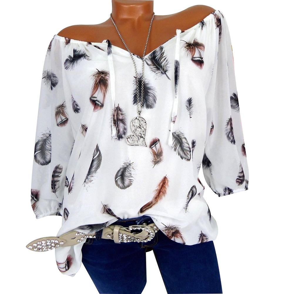 

Fashion Feather Lace-up Half Sleeve Women' Summer Casual Loose T-shirt Top plus size 5XL, Black