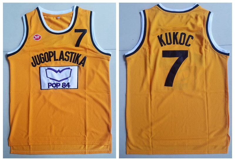 

Mens Toni Kukoc Jersey #7 Jugoplastika Yugoslavia European Cheap Basketball Jersey Stitched Yellow Toni Kukoc Shirts S