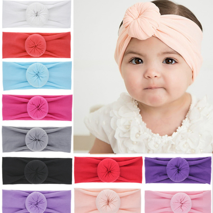 

Bebe Round Knot headbands Elastic Wide Donut hairwraps Fabric cotton Girls Nylon Turban bows Hair Accessories JLE154, As pic show