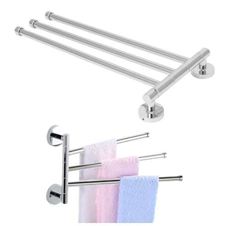 

Swivel Towel Rail Chrome Stainless Steel Bath Rack Wall Mounted Towel Rack Holder with 3 Swivel Bars, Swing Towel Holder for Kit, Other