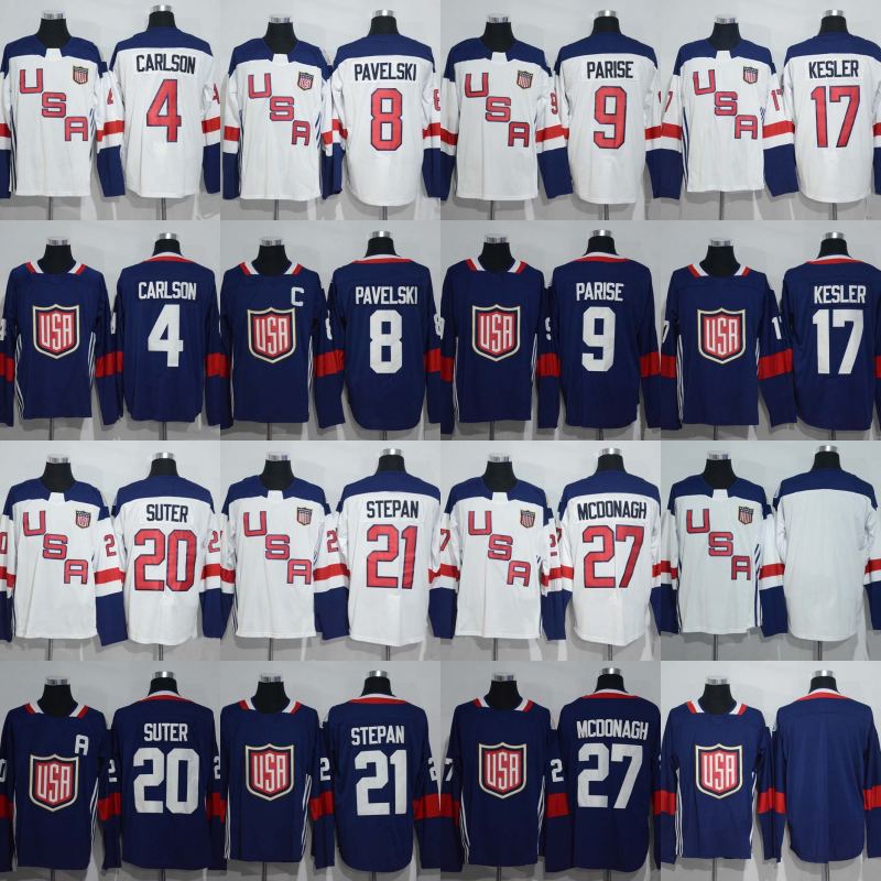 

4 John Carlson 8 Joe Pavelski 9 Zach Parise 17 Ryan Kesler Jersey 2016 World Cup of Hockey Team USA Hockey Jersey Cheap, White 9 zach parise