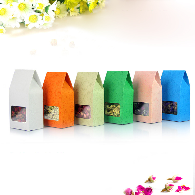 

8x15.5Embossed pink orange white Green blue gray Kraft paper color packaging Square transparent window scented tea Packing box sealed