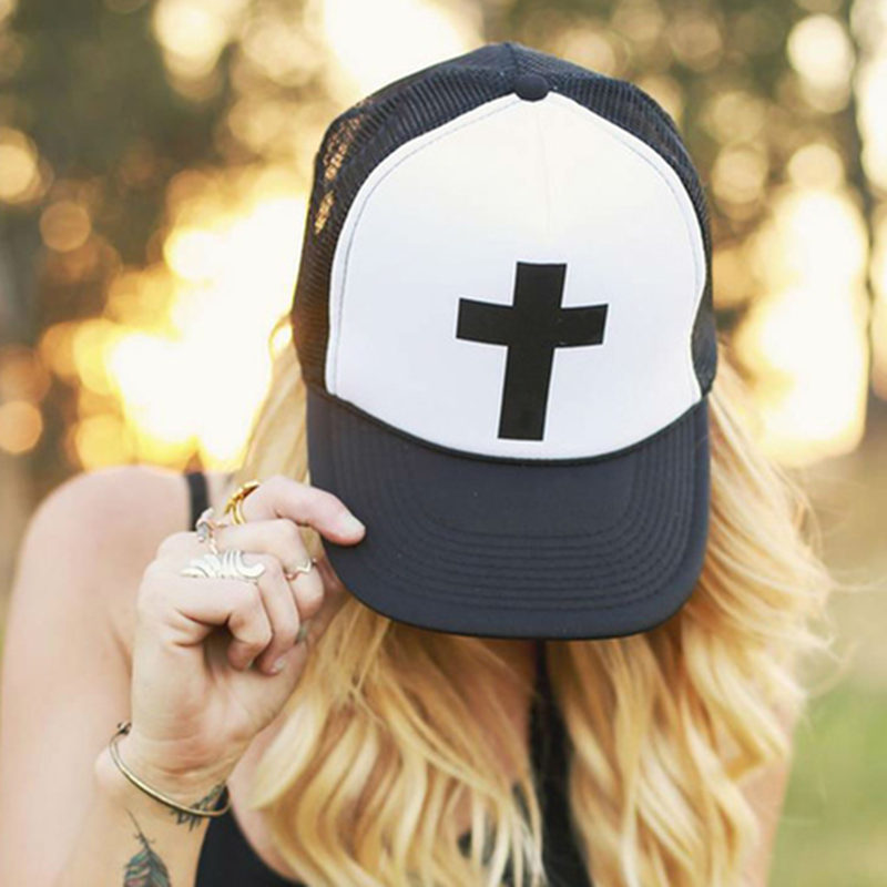 

2018 new Cross Letters Print Baseball Cap Trucker Hat For Women Men Unisex Mesh Adjustable Size Drop Ship White