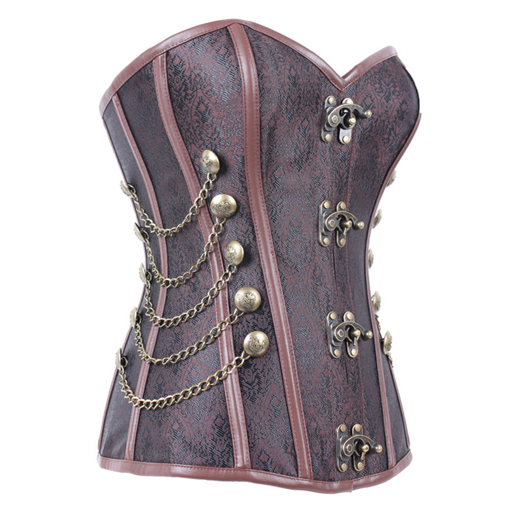 

Vintage Corset Underbust Body Shaper Women Body Slimming Chest Harness Chest Compression Vest F0302 Brown with Rivets Chains