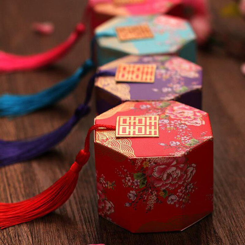 

Double Happiness Vintage Chinese Style Paper Unique Sweetbox Wedding Favors Gifts Holders Sugar Candy Box