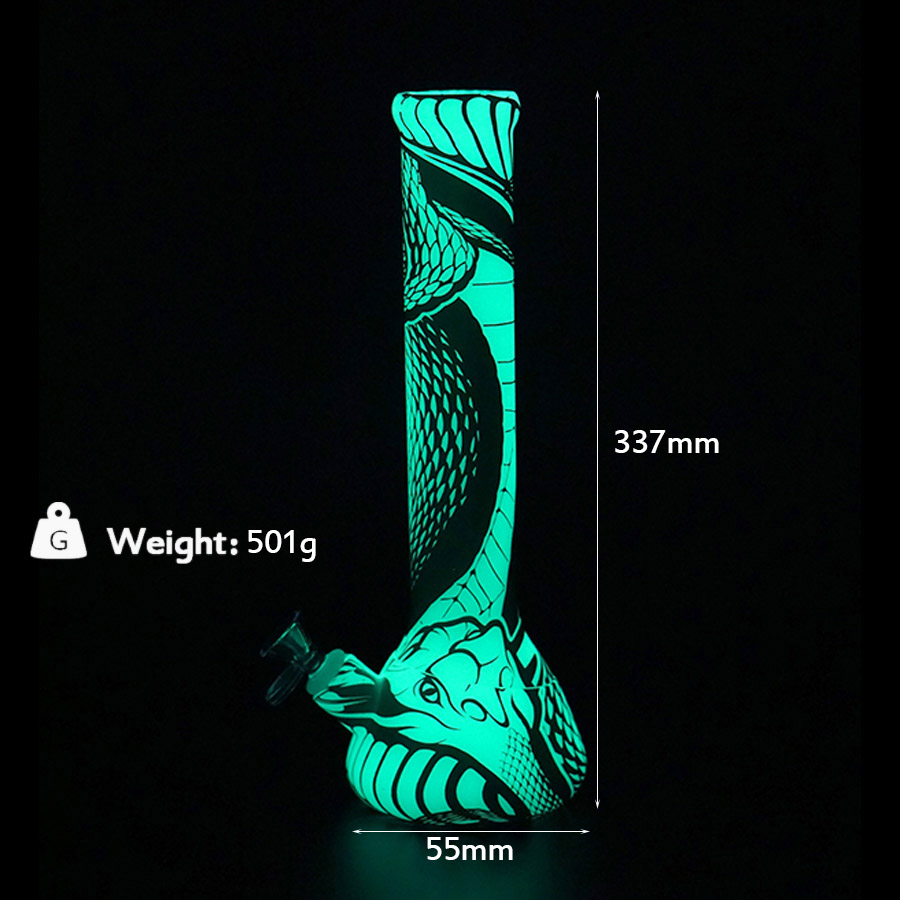 

Glow in the dark silicone bong beaker base 13.5'' tall Silicone Water Pipe printing glass bongs glass water pipe