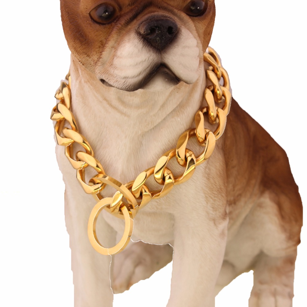 

Gold Tone Stainless Steel Training Dog Collar 19mm Wide Fancy Slip Chain Dog Collar For Large Dogs Pitbull Doberman