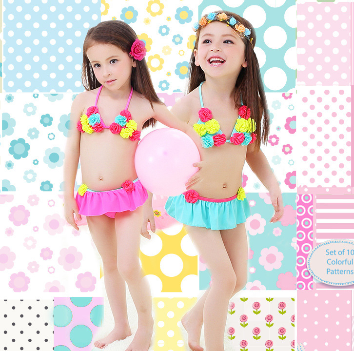 

PROSEA Kids Baby Girls Sweet Flower Bikinis Swimwear Girl's Two-piece Swimsuits Bathing Suit Beachwear, Blue