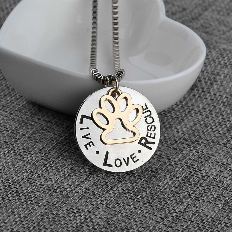 

Live Love Rescue Pet Adoption Pendant Necklace Hand Stamped Personalized Animal Shelter Pet Rescue Paw Print Cat Dog Lover jewelry