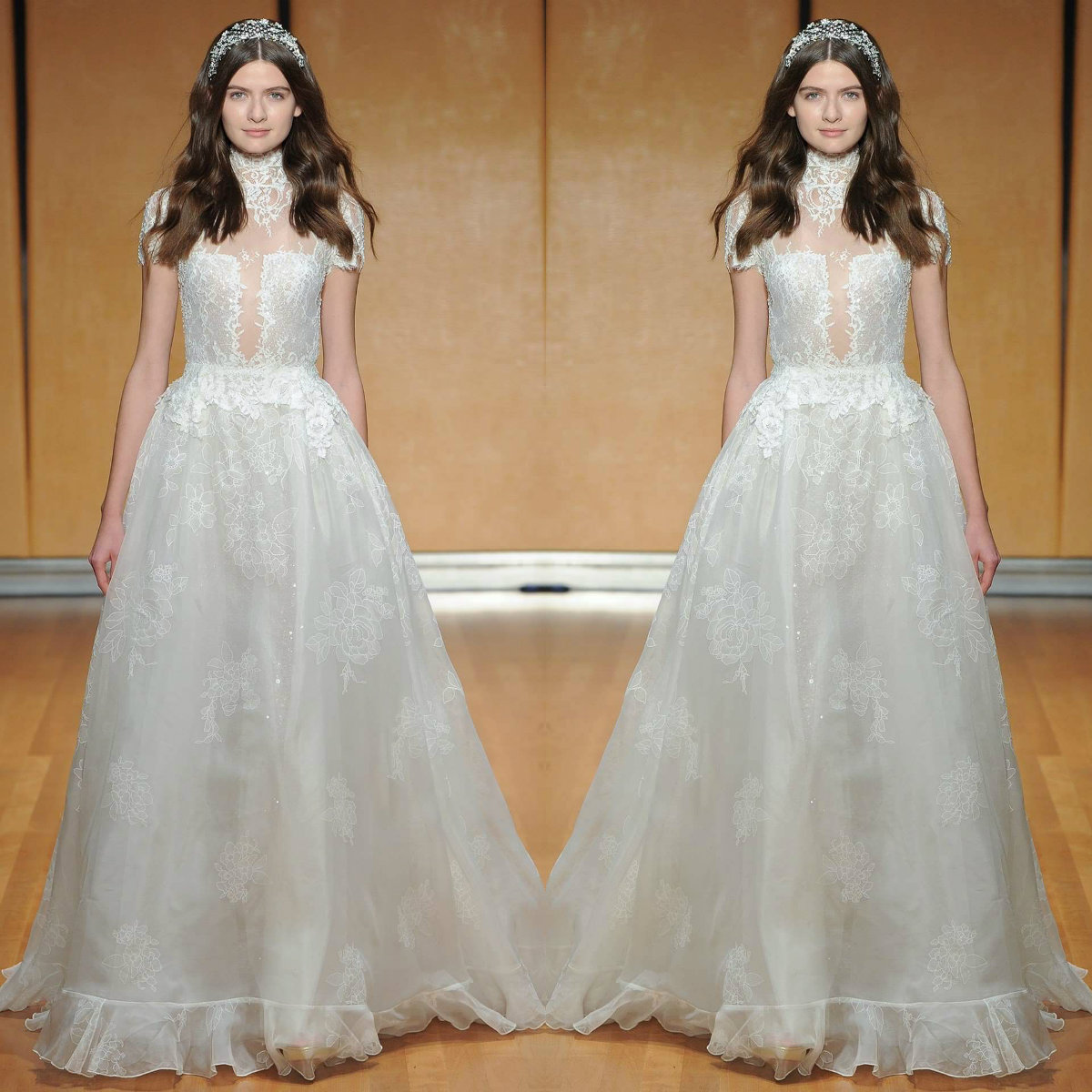 

Inbal Dror 2018 A Line Wedding Dress High Collar Lace Applique Illusion Chest Design Vintage Bridal Gowns Floor Length, Custom made from color chart