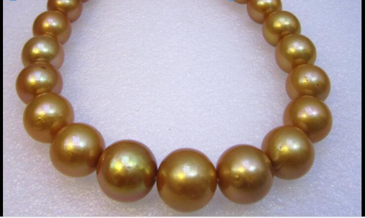 

Fine Pearl Jewelry HUGE 18" 13-15 MM golden natural SOUTH SEA PEARL NECKLACE 14K