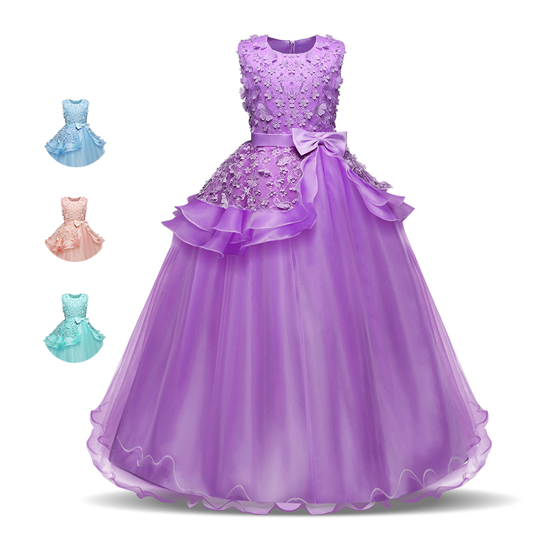 

New Girls Princess Dress Longuette Big Bow Applique Girls Ball Gown Lace Bubble Skirt Sleeveless Performance Dress 5-16T