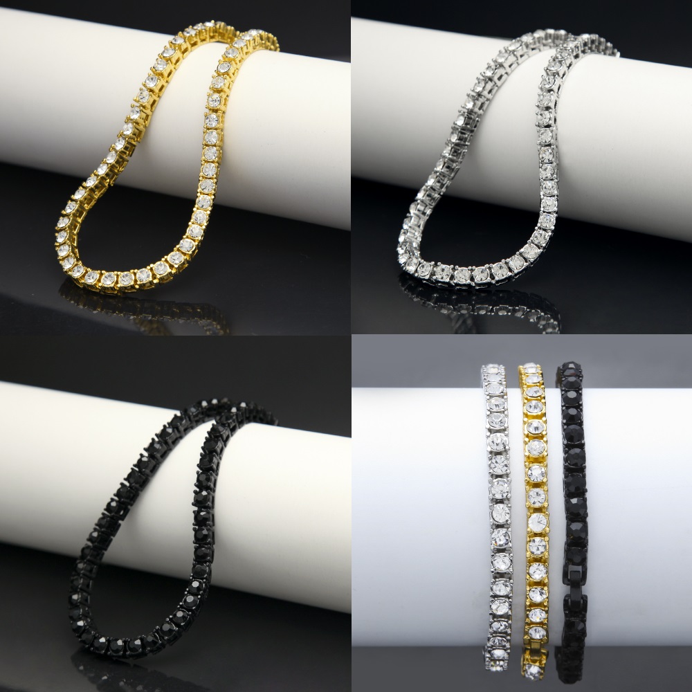 

Iced Out 1 Row Rhinestones Bracelet Men's Hip Hop Style Clear Simulated Diamond 8" Bracelet Bling Bling