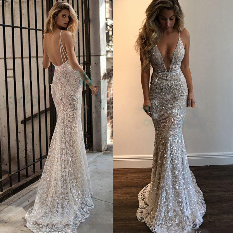 

Luxury Shiny Lace Beads Evening Prom Dresses Plunging V Neck Modest Bridal Party Wear Long Formal Prom Gowns Formal Dress Red Carpet, Champagne