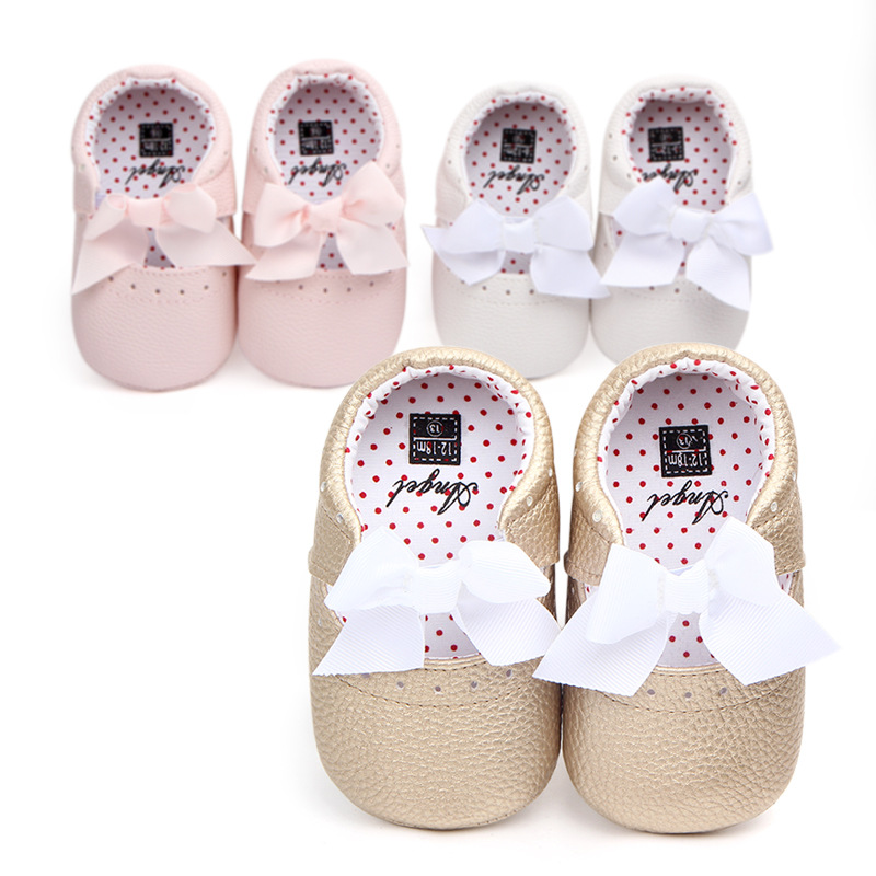 

Baby Moccasins Bow Spring Princess Baby Shoes Pu Leather Newborn Infant Shoes For Spring Girls Shoes First Walkers, White