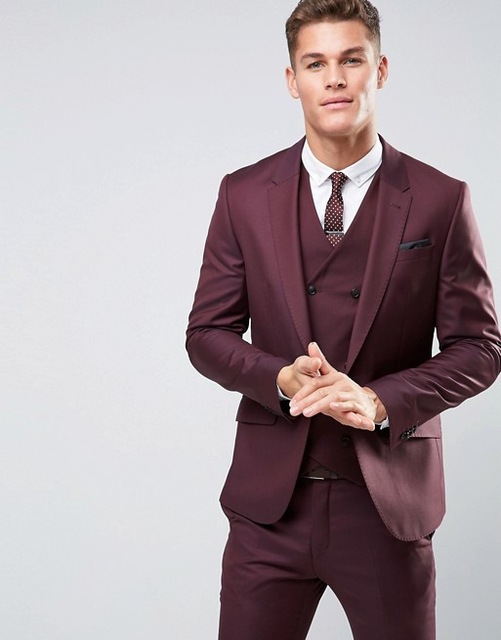 

Hot Recommend Back Vent Burgundy Groom Tuxedos Men Formal Suits Business Men Wear Wedding Prom Dinner Suits (Jacket+Pants+Tie+Vest) 607, Same as image