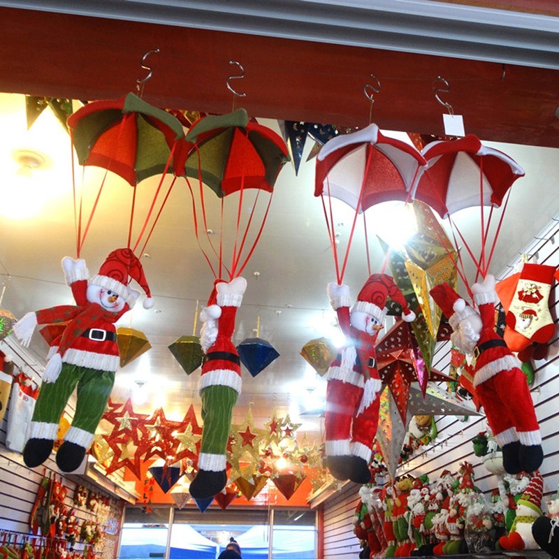 Christmas Home Ceiling Decorations Parachute 24cm Santa Claus Smowman New Year Hanging Pendant Christmas Decoration Supplies Y18102609 Home Decor