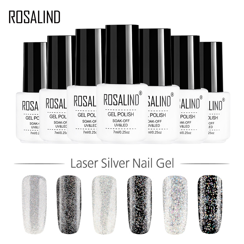 

ROSALIND Laser Silver Gel Nail Polish Gel 7ML UV LED Soak Off Nail Lacquer Semi Vernis Permanent Nails Varnish Nails Art, Rctop
