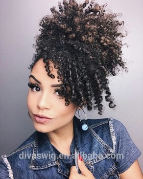 

clip in short high afro kinky curly human hair pony tail for black women 120g drawstring ponytail hair extension for black women 4color