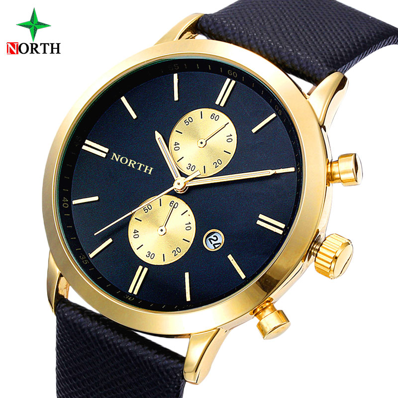 

NORTH Quartz Men Watches 30M Waterproof Male Business Wristwatch Fashion Casual Genuine Leather Strap Men's Dress Watch, Slivery;brown