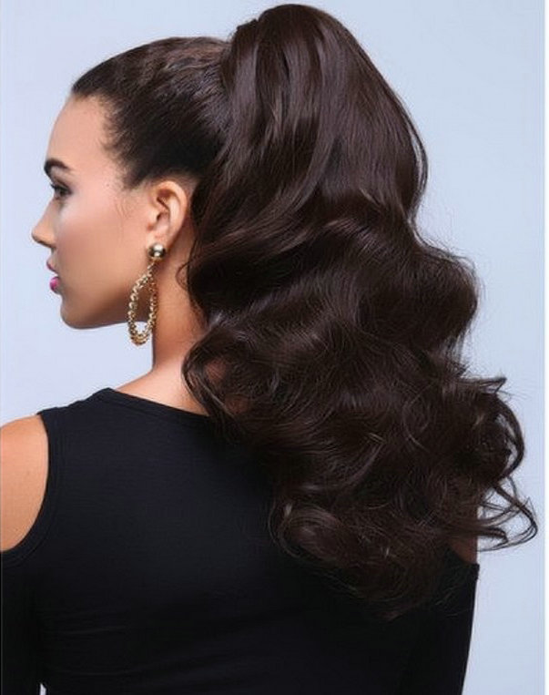 

New Dark brown long high body wave drawstring ponytail human hair extension clip in wavy pony for natural hair #2color free shipping