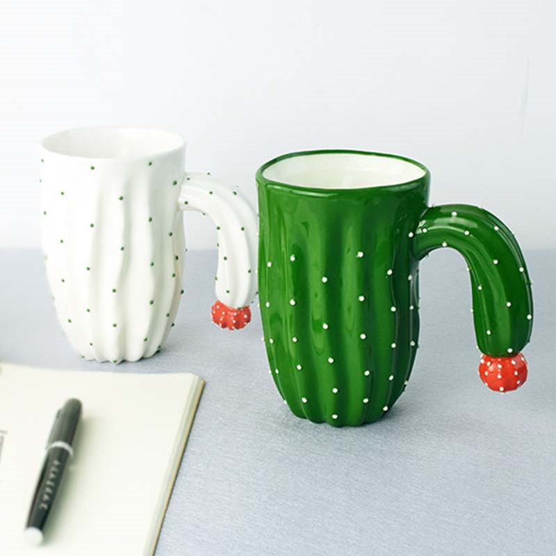 

New 3D Cactus Style Mugs Water Container Cups Craetive Tea Milk Coffee Mug With Special Handle Porcelain Ceramic Drinkware