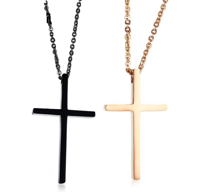 

Free Shipping black rose gold color cross stainless steel pendant necklace with chain for man and woman Hot sale!