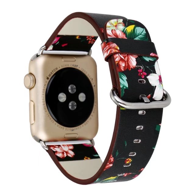 

Floral Printed Leather Watch Band Strap for Apple Watch Flower Design Wrist Watch Bracelet for iwatch 38mm 42mm, Black;brown