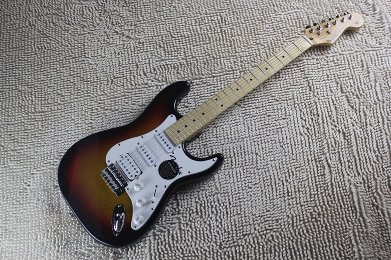 High Quality F ST Sunburst Maple Custom Chrome/ Silvery Hardware HSS Pickups Electric Guitar Free Shipping-image-424775342