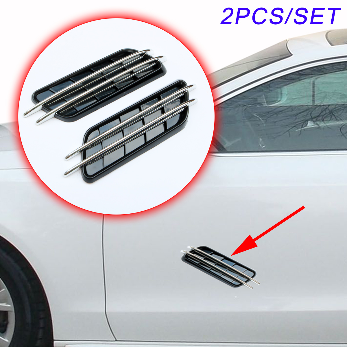 2x Car SUV Plastic Chrome Air Flow Fender Side Vent Decoration Sticker Accessory