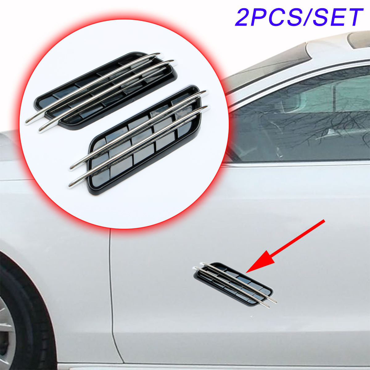 2x Car SUV Plastic Chrome Air Flow Fender Side Vent Decoration Sticker Accessory 2x Car SUV Plastic Chrome Air Flow Fender Side Vent Decoration Sticker Accessory