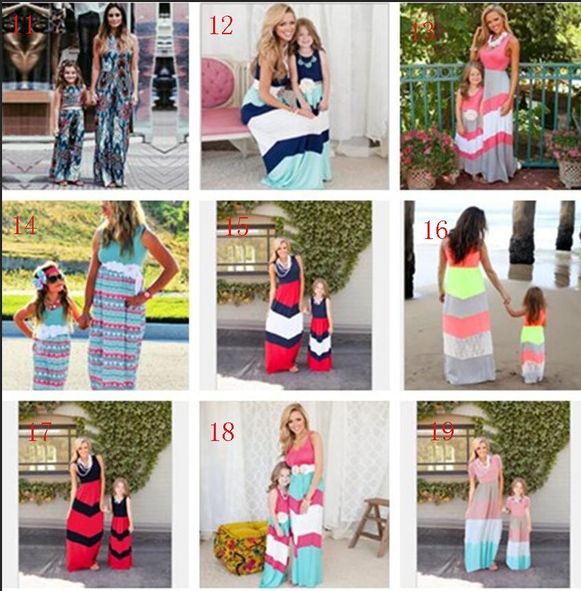 Mère et fille robes été marine style rayé longue robe mode maman et bébé vêtements sans manches gilet couture robe plus de 20 styles